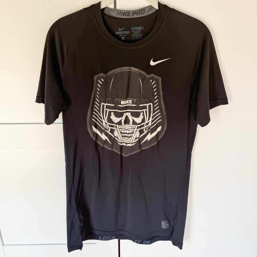 NIKE Pro Dri-Fit LARGE Compression‎ Football Skull Shirt Mens- RARE